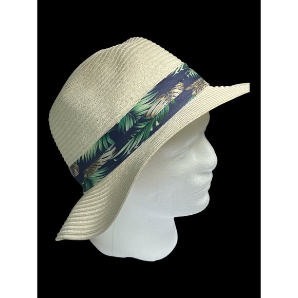 Scala Women or Men’s Natural Straw Hat With Tropical Leaf Band Wide Brim Sun Pr - Picture 2 of 6